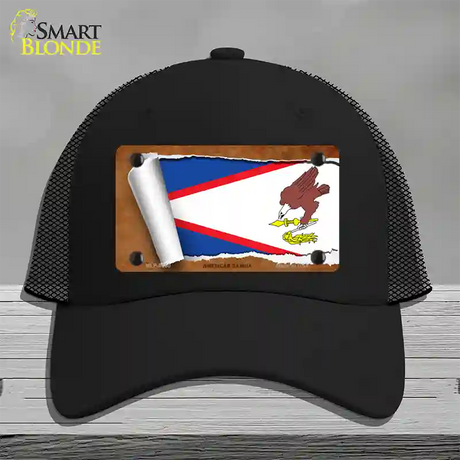 American Samoa Flag Scroll Novelty License Plate Hat Mesh / Black