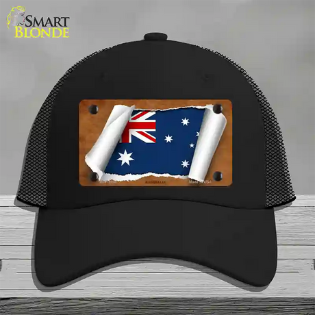 Australia Flag Scroll Novelty License Plate Hat Mesh / Black