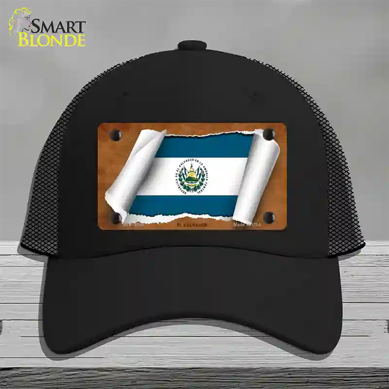 El Salvador Flag Scroll Novelty License Plate Hat Mesh / Black