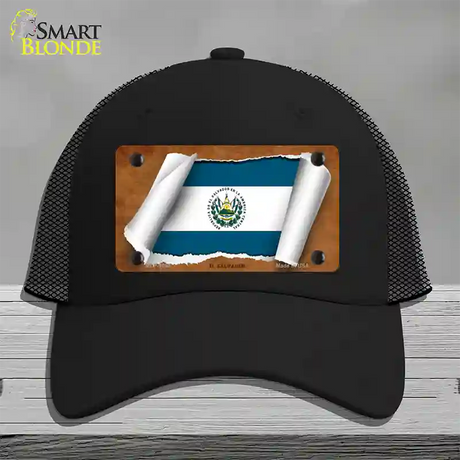 El Salvador Flag Scroll Novelty License Plate Hat Mesh / Black