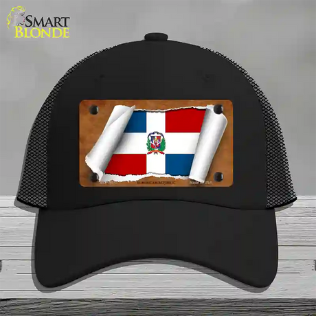 Dominican Republic Flag Scroll Novelty License Plate Hat Mesh / Black