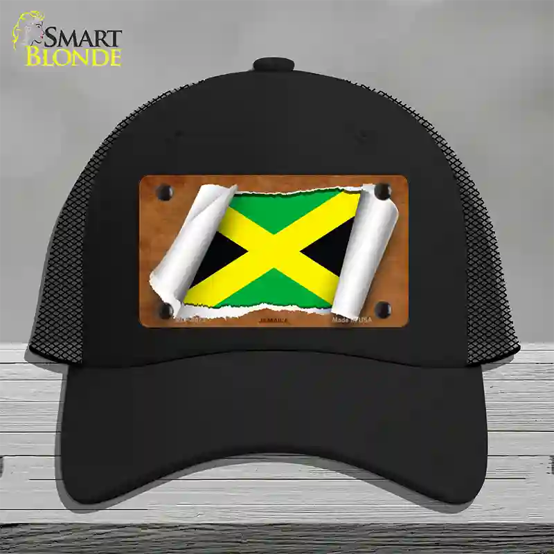 Jamaica Flag Scroll Novelty License Plate Hat Mesh / Black