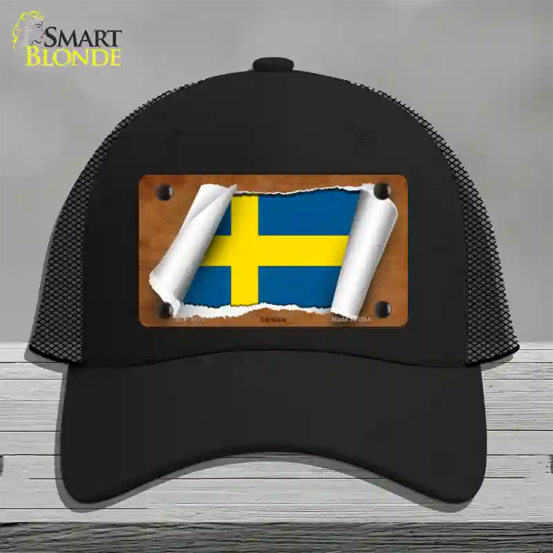 Sweden Flag Scroll Novelty License Plate Hat Mesh / Black