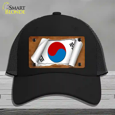 South Korea Flag Scroll Novelty License Plate Hat Mesh / Black