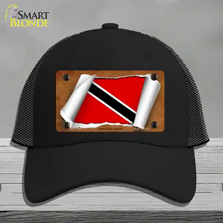 Trinidad & Tobago Flag Scroll Novelty License Plate Hat Mesh / Black