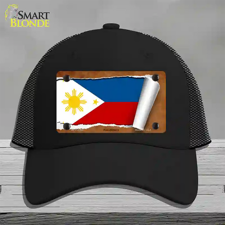 Philippines Flag Scroll Novelty License Plate Hat Mesh / Black