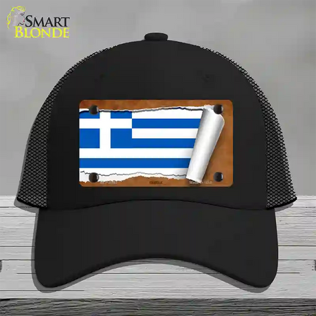 Greece Flag Scroll Novelty License Plate Hat Mesh / Black