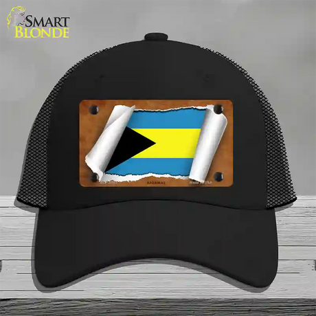 Bahamas Flag Scroll Novelty License Plate Hat Mesh / Black