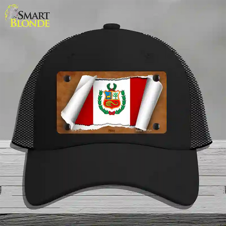 Peru Flag Scroll Novelty License Plate Hat Mesh / Black