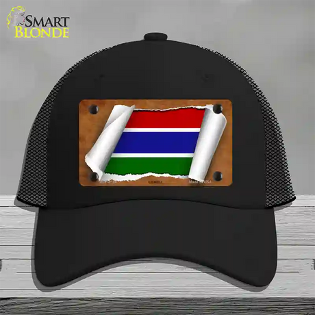 Gambia Flag Scroll Novelty License Plate Hat Mesh / Black