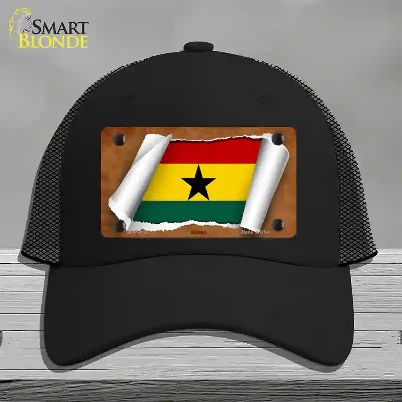 Ghana Flag Scroll Novelty License Plate Hat Mesh / Black