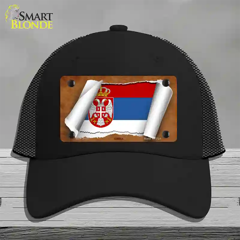 Serbia/Eagle Flag Scroll Novelty License Plate Hat Mesh / Black