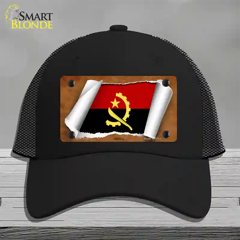 Angola Flag Scroll Novelty License Plate Hat Mesh / Black