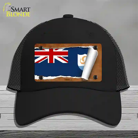 Anguilla Flag Scroll Novelty License Plate Hat Mesh / Black