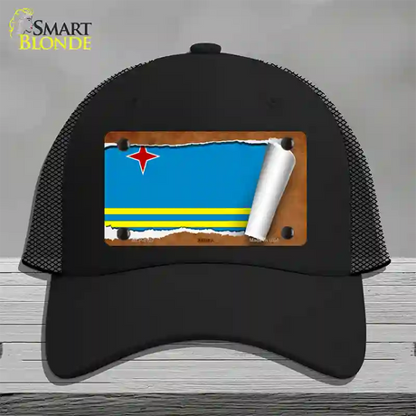 Aruba Flag Scroll Novelty License Plate Hat Mesh / Black