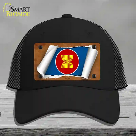 Asean Flag Scroll Novelty License Plate Hat Mesh / Black