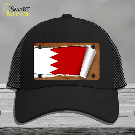 Bahrain Flag Scroll Novelty License Plate Hat Mesh / Black