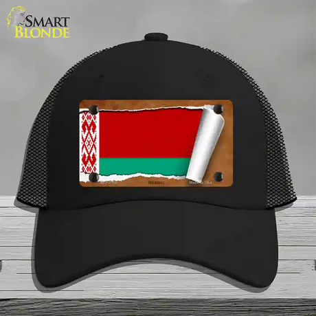 Belarus Flag Scroll Novelty License Plate Hat Mesh / Black