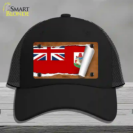 Bermuda Flag Scroll Novelty License Plate Hat Mesh / Black