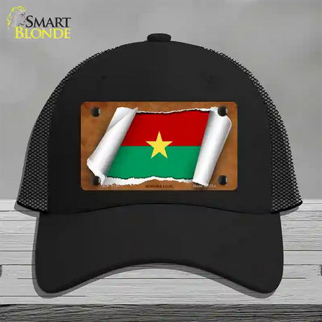 Burkina Faso Flag Scroll Novelty License Plate Hat Mesh / Black