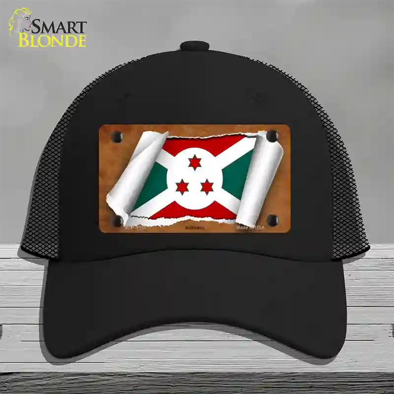 Burundi Flag Scroll Novelty License Plate Hat Mesh / Black