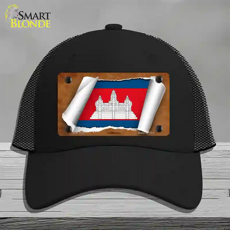 Cambodia Flag Scroll Novelty License Plate Hat Mesh / Black