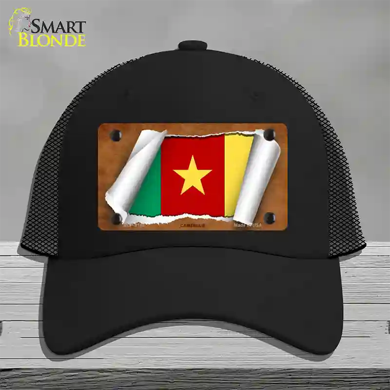 Cameroon Flag Scroll Novelty License Plate Hat Mesh / Black