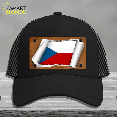 Czech Republic Flag Scroll Novelty License Plate Hat Mesh / Black