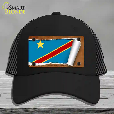 Congo Democratic Republic Flag Scroll Novelty License Plate Hat Mesh / Black