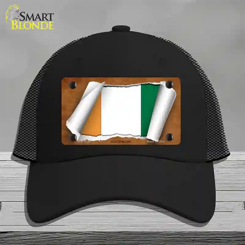 Cote DIvoire Flag Scroll Novelty License Plate Hat Mesh / Black