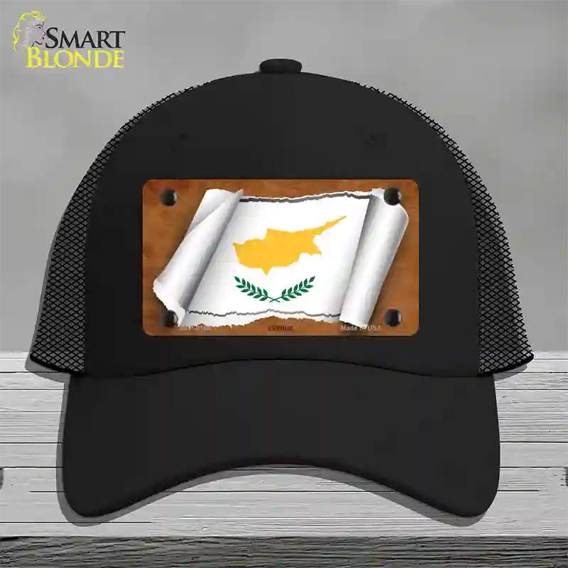 Cyprus Flag Scroll Novelty License Plate Hat Mesh / Black