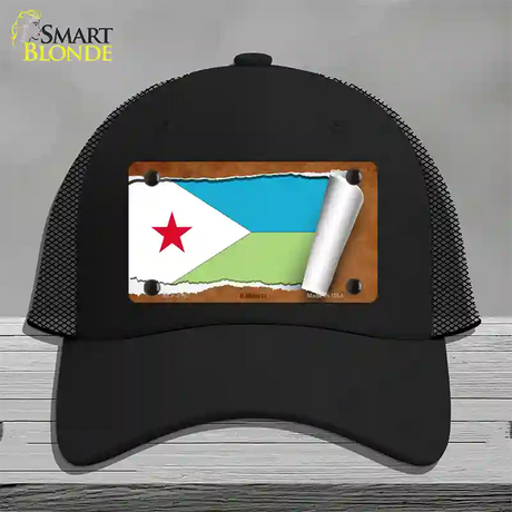 Djibouti Flag Scroll Novelty License Plate Hat Mesh / Black