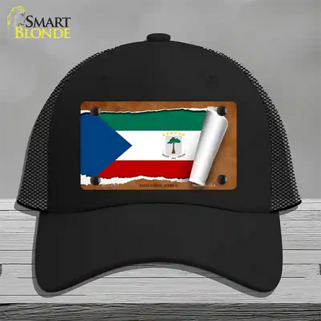 Equatorial Guinea Flag Scroll Novelty License Plate Hat Mesh / Black