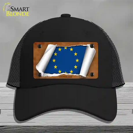 European Union Flag Scroll Novelty License Plate Hat Mesh / Black