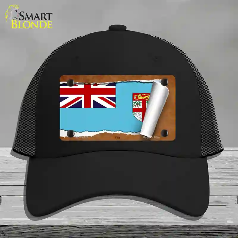 Fiji Flag Scroll Novelty License Plate Hat Mesh / Black