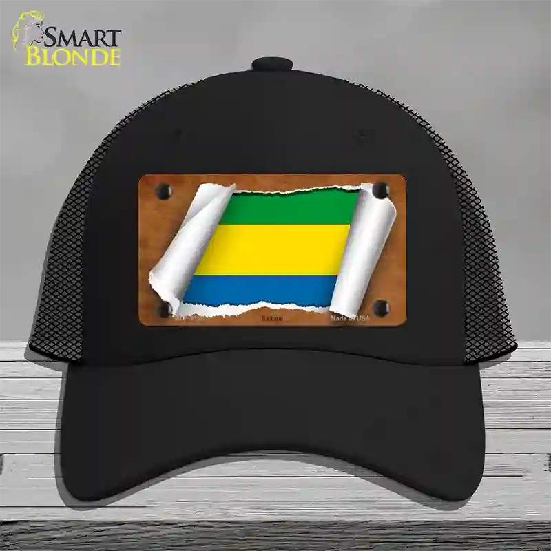 Gabon Flag Scroll Novelty License Plate Hat Mesh / Black