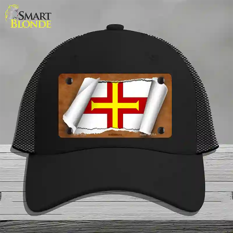 Guernsey Flag Scroll Novelty License Plate Hat Mesh / Black