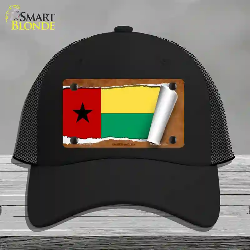 Guinea-Bissau Flag Scroll Novelty License Plate Hat Mesh / Black