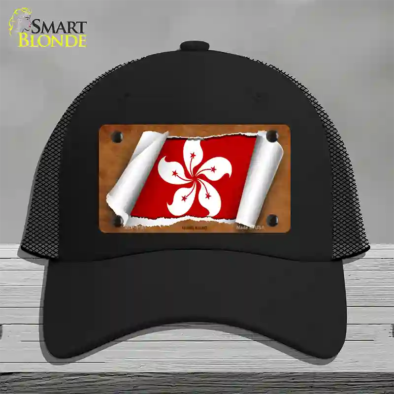 Hong Kong Flag Scroll Novelty License Plate Hat Mesh / Black