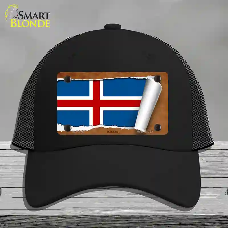 Iceland Flag Scroll Novelty License Plate Hat Mesh / Black