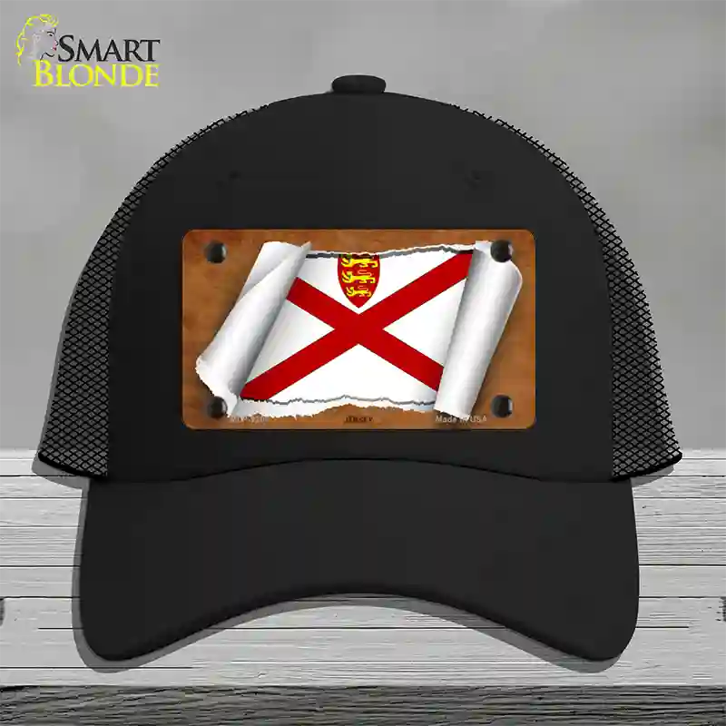 Jersey Flag Scroll Novelty License Plate Hat Mesh / Black