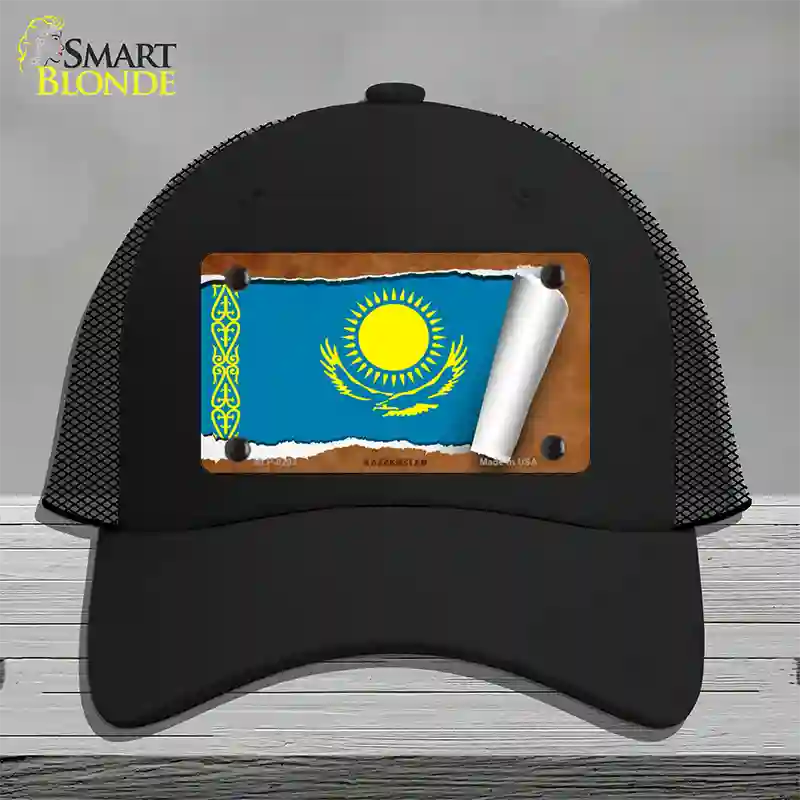 Kasakhstan Flag Scroll Novelty License Plate Hat Mesh / Black