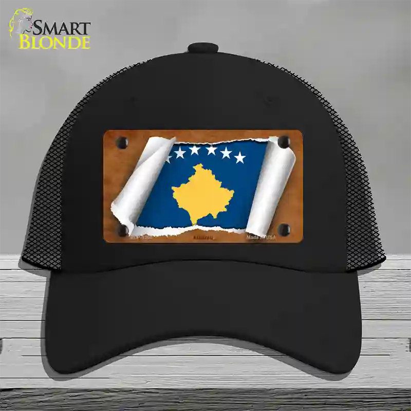 Kosovo Flag Scroll Novelty License Plate Hat Mesh / Black