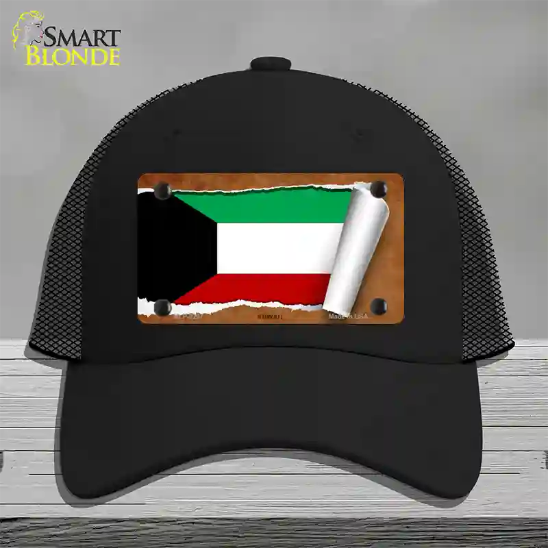 Kuwait Flag Scroll Novelty License Plate Hat Mesh / Black