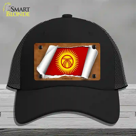 Kyrgyzstan Flag Scroll Novelty License Plate Hat Mesh / Black