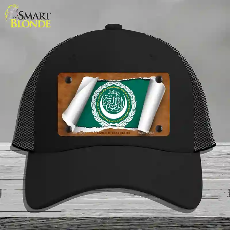 League of Arab States Flag Scroll Novelty License Plate Hat Mesh / Black