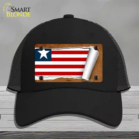 Liberia Flag Scroll Novelty License Plate Hat Mesh / Black