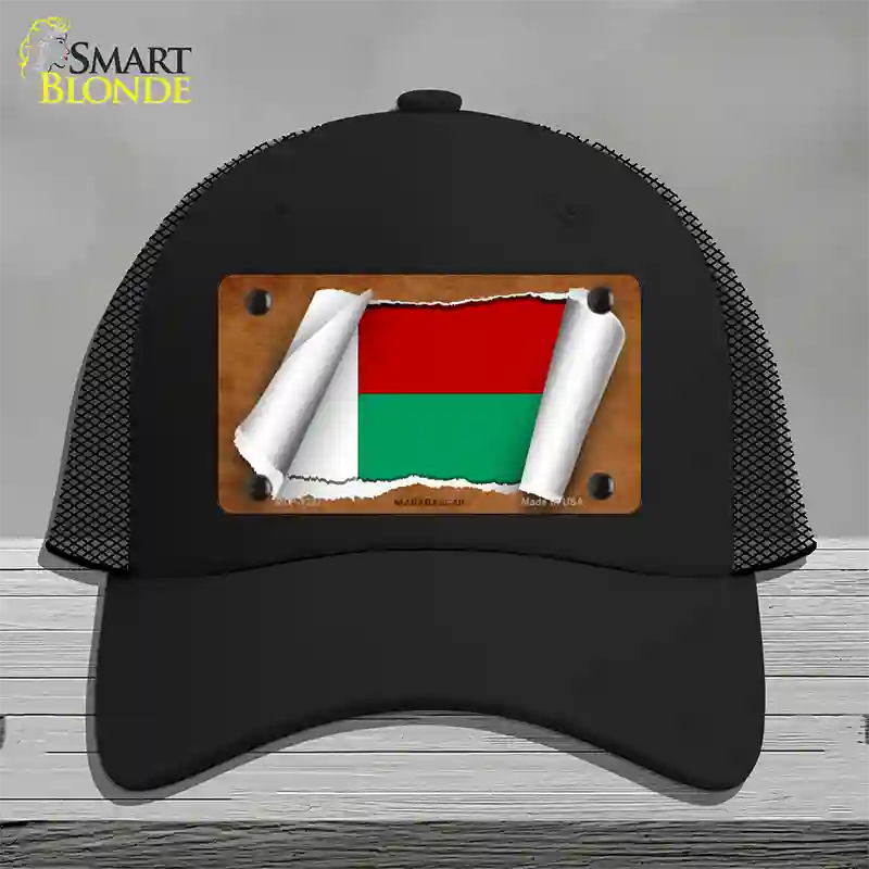 Madagascar Flag Scroll Novelty License Plate Hat Mesh / Black