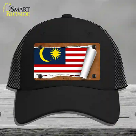 Malaysia Flag Scroll Novelty License Plate Hat Mesh / Black