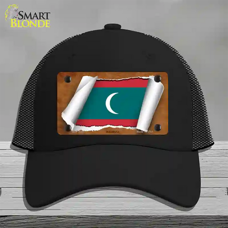 Maldives Flag Scroll Novelty License Plate Hat Mesh / Black